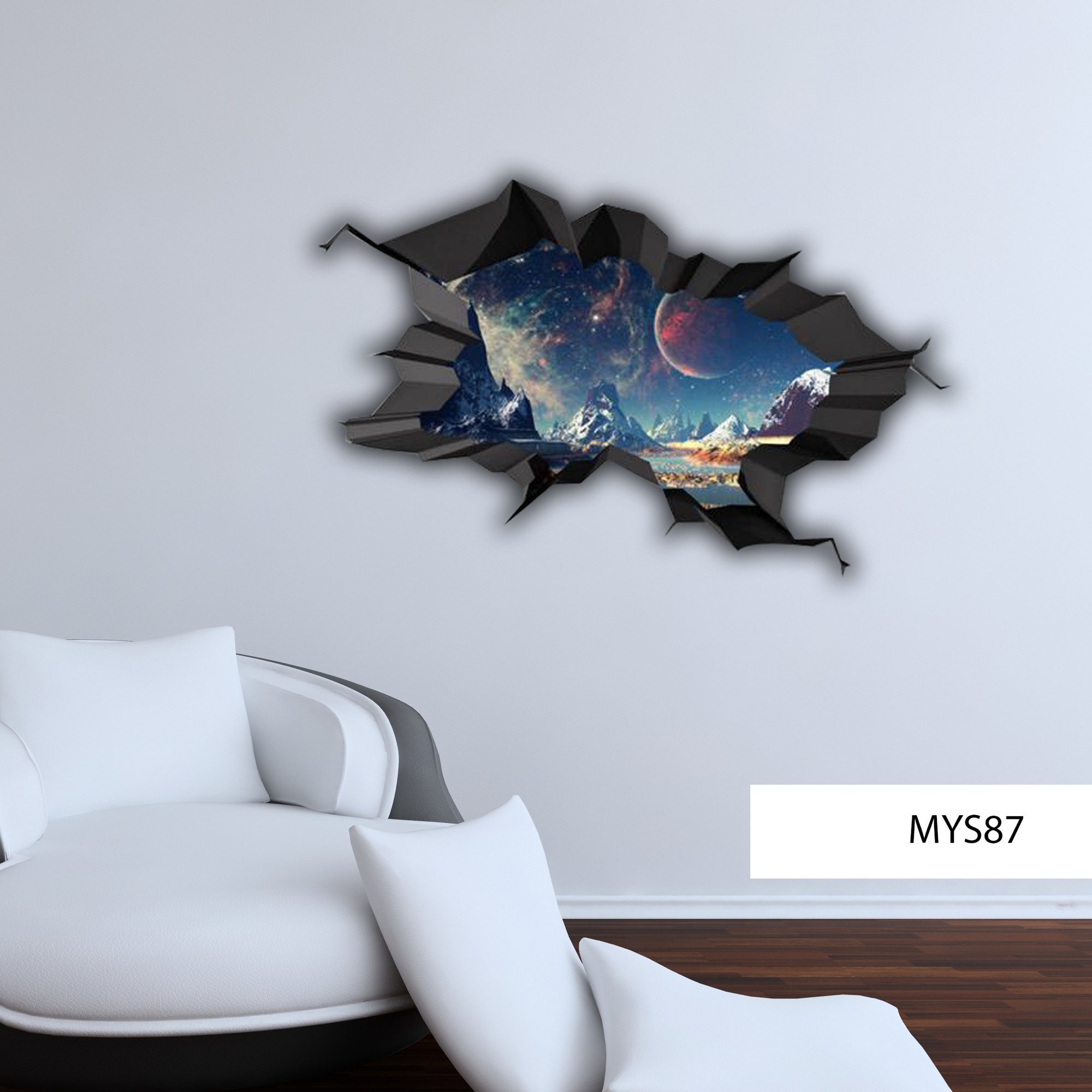 Wall Stickers Earth Space Planets Solar System Vinyl Decal 3D Art Hole Room S171 
