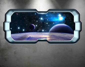 Galaxy Wall Decal, Space Window Sticker, Spaceship Window Mural, Galaxy Wall Sticker, Bedroom Decor, Planet Art Decal, Spaceship Control