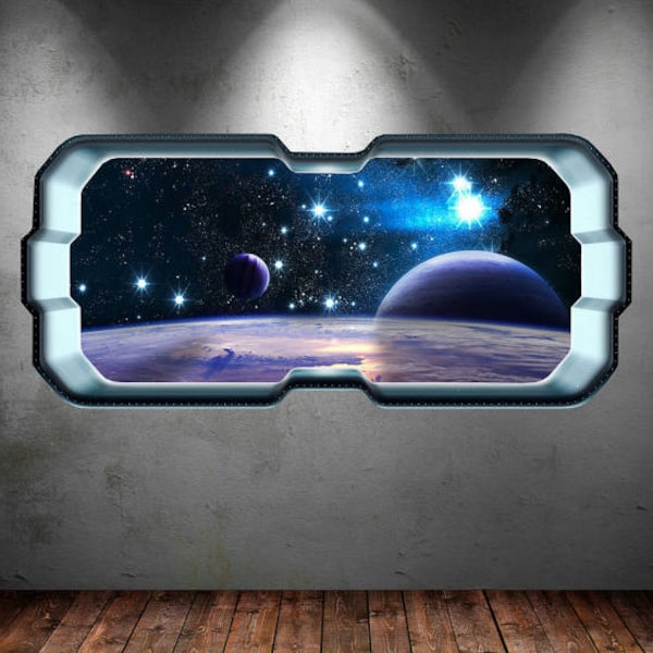 Galaxy Wall Decal, Space Window Sticker, Spaceship Window Mural, Galaxy Wall Sticker, Bedroom Decor, Planet Art Decal, Spaceship Control