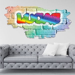 Custom Graffiti Wall Mural, Vinyl Wall Sticker, My Sticky Wall Decal, Home Decor Art, Personalized Wall Decal, Brick Wall Name Background