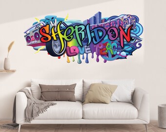 Calcomanía de pared con nombre de grafiti personalizado: decoración para habitación infantil
