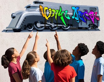 Vinilo decorativo de tren con grafiti personalizado: decoración infantil personalizada