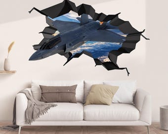 Calcomanía de pared 3D del avión de combate F-35: vinilo realista