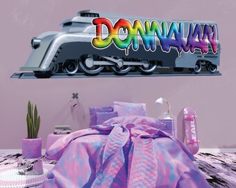 Vinilo decorativo de locomotora personalizable: Mural de tren personalizado