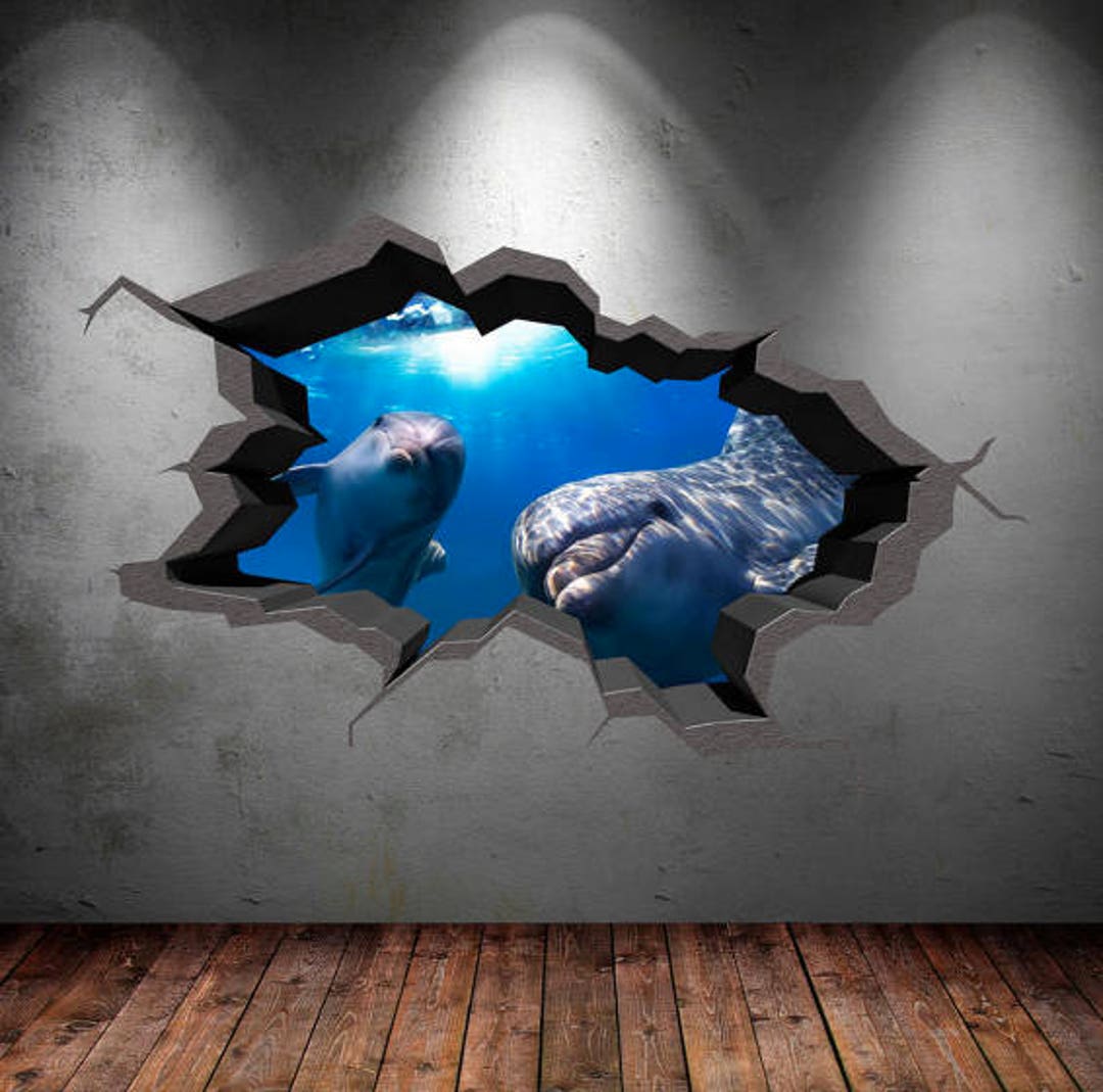 Dolphin Wall Decal, Wall Decor, Sea Life Wall Sticker, 3D Wall Art