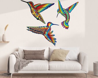 Calcomanía de pared con colibrí arcoíris colorido - Adhesivo decorativo para el hogar con vida silvestre - Regalo para amantes de las aves