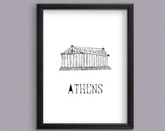 Athen's Landmark Acropolis Parthenon Digital Art Print for instant download - Athen's Parthenon Instant downloadable Art Print.