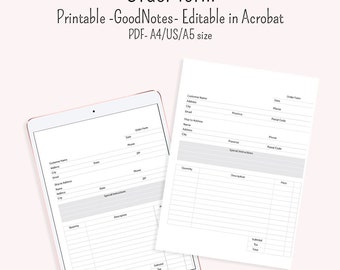 Order Forms Canada and USA GoodNotes notability digibujo A4 and A5 and US letter Printable and digital editable in Adobe Acrobat