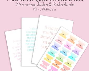 12 Watercolour motivational Dividers and editable tabs US letter and A4 and A5 size printable and digital pdf GoodNotes
