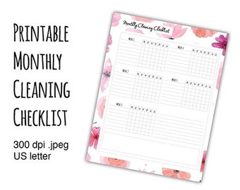 Cleaning monthly list US letter size printable