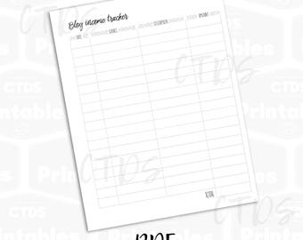 Blog income tracker recto verso US letter size and A4 sheet instant download planner printable page