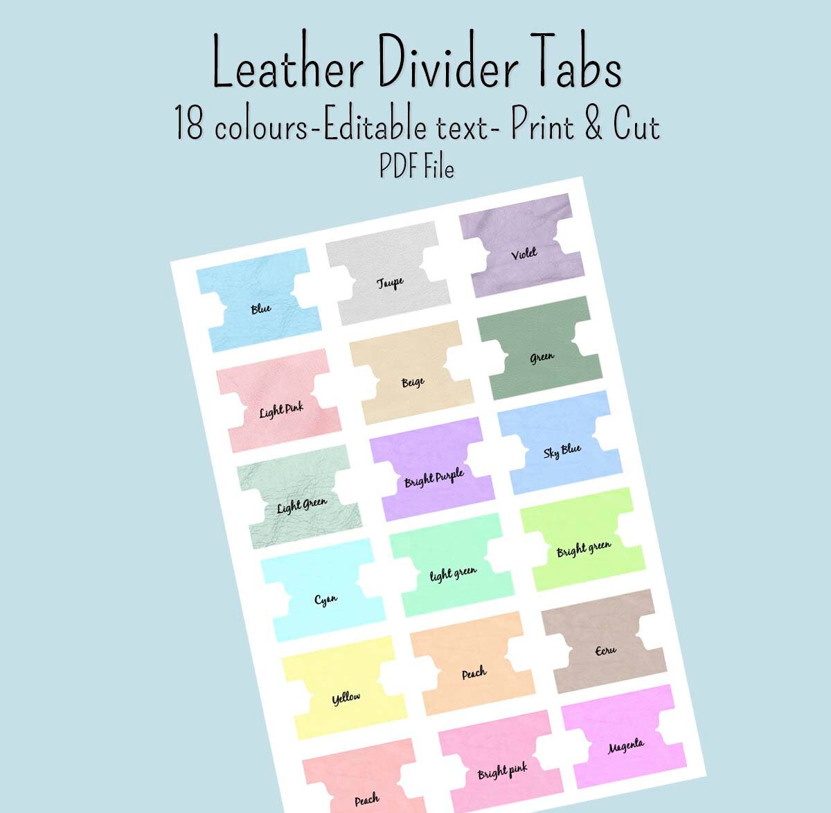 18 Leather Pastel Texture Dividers Tabs Printable and Editable | Etsy