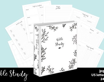 Bible study planner 22 printable sheets Binder cover and spine US letter instant download