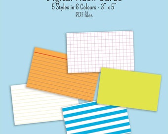 30 Digital Flash Index cards 3 inch x 5 inch 5 styles in 6 colours pdf files GoodNotes notability digibujo