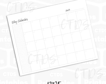 Blogging blank monthly calendar editorial calendar US letter size and A4 sheet instant download planner printable page