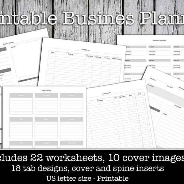 Business planner 22 planner sheets 10 cover afbeeldingen 18 tabbladen Amerikaanse lettergrootte bevat zowel recto verso en eenzijdige