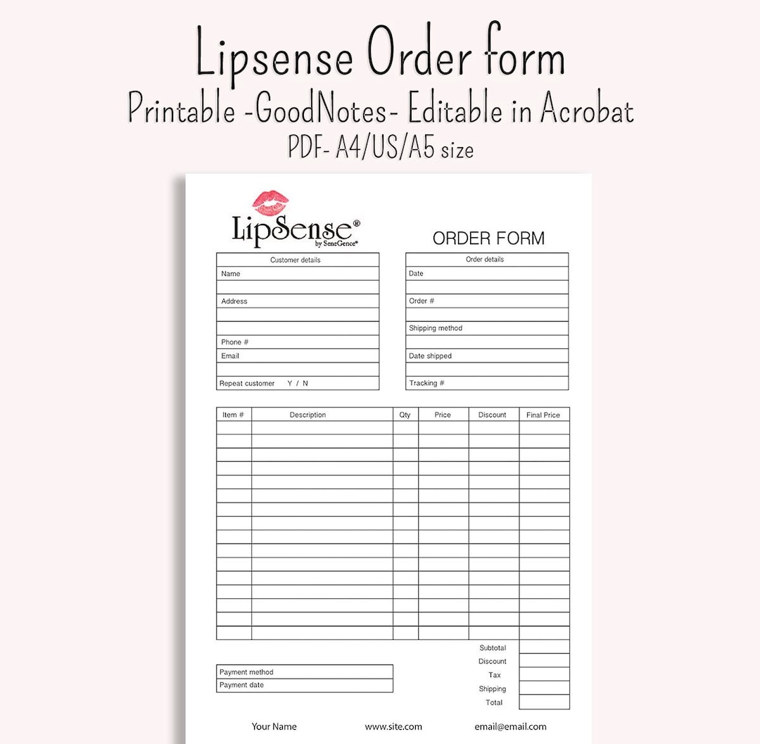 Lipsense Order Form Invoice Goodnotes Notability Digibujo Pdf A4 and A5 ...