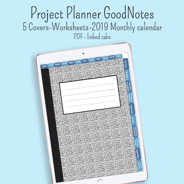 GoodNotes notability digibujo Project Planner 2019 monthly calendar and worksheets linked tabs instant download pdf