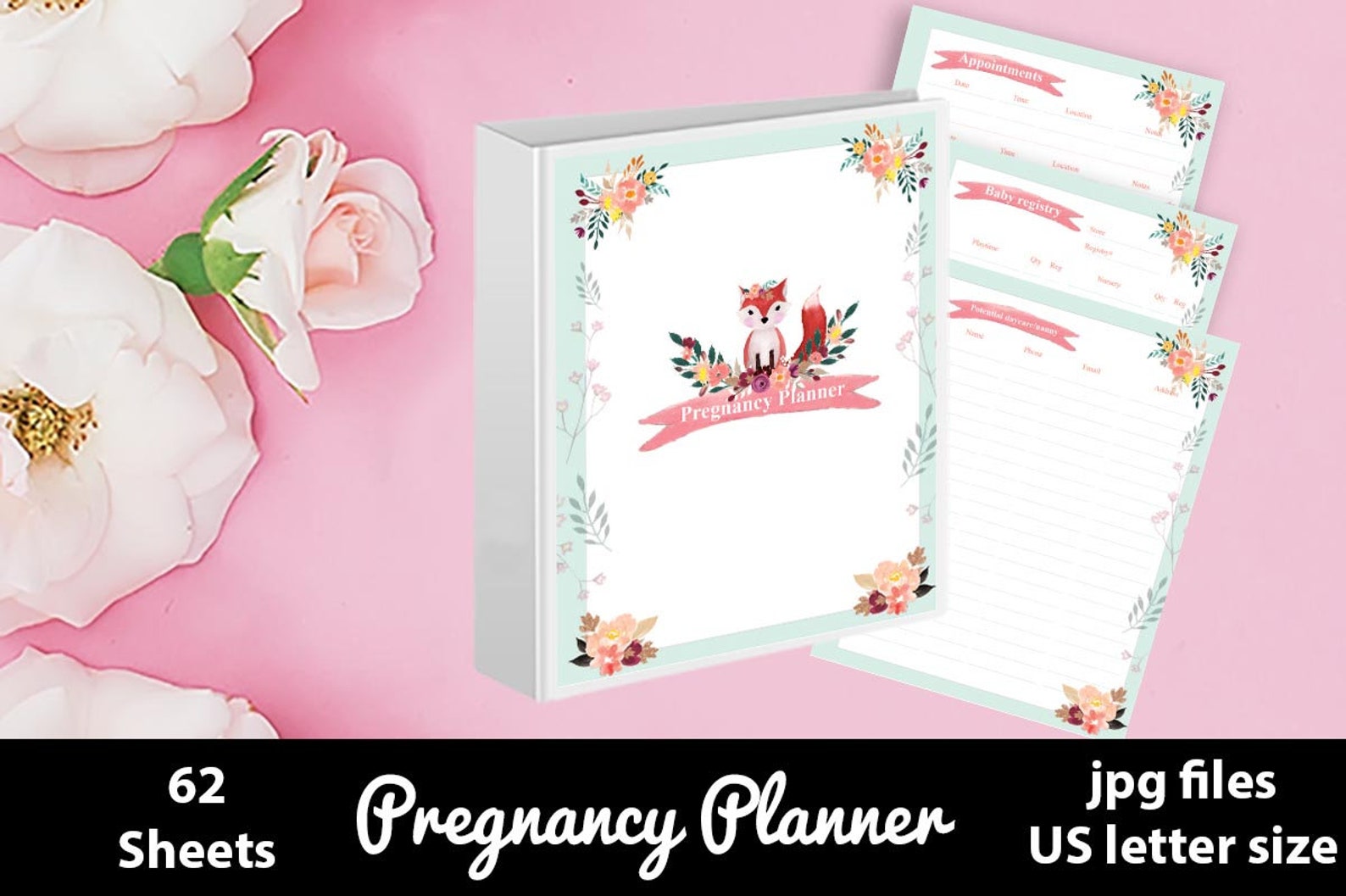 Pregnancy planner 62 printable sheets Binder cover binder Etsy