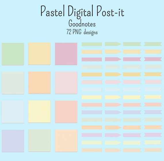 72 Pastel Post Its sticky note digital sticker GoodNotes png notability  digibujo individual files