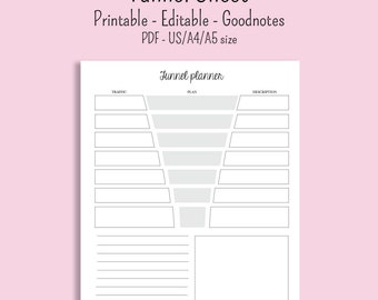 Blog funnel planner printable worksheet US letter A4 and A5 size instant download planner