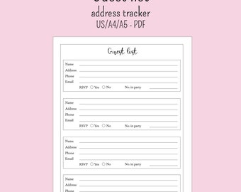 Guest list printable sheets US letter A4 A5 size instant download