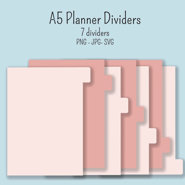 Plantillas A5 7 Planner Divider con pestañas laterales contornos imprimibles PNG y JPG y archivos SVG