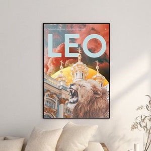 Leo birthday, Star sign print, Astrology poster, Zodiac art, Horoscope collage image 1