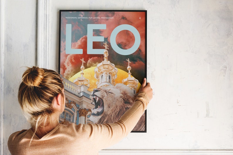 Leo birthday, Digital star sign print, Astrology poster, Zodiac art, Leo season, Horoscope collage, Instant download image 1