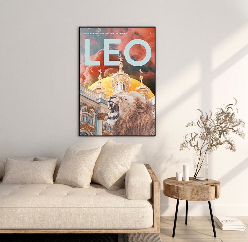 Leo birthday, Digital star sign print, Astrology poster, Zodiac art, Leo season, Horoscope collage, Instant download image 3