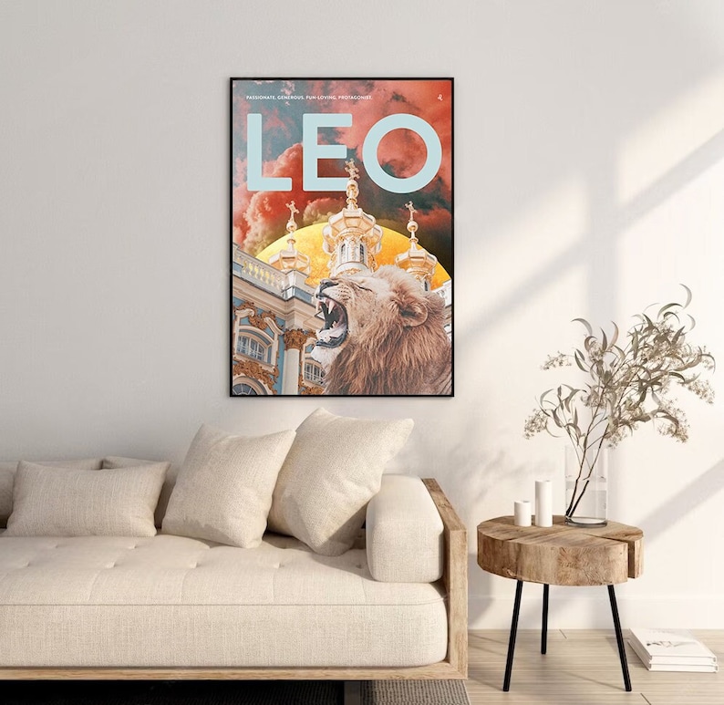 Leo birthday, Star sign print, Astrology poster, Zodiac art, Horoscope collage image 1