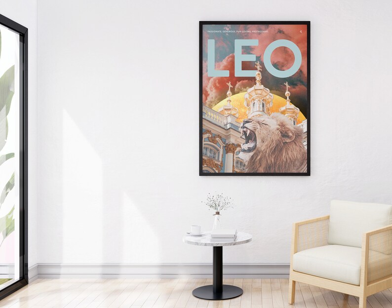 Leo birthday, Digital star sign print, Astrology poster, Zodiac art, Leo season, Horoscope collage, Instant download image 4