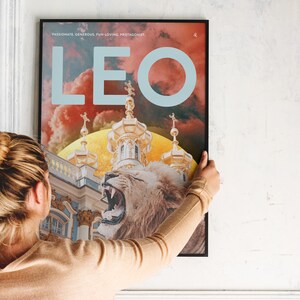 Leo birthday, Star sign print, Astrology poster, Zodiac art, Horoscope collage image 3