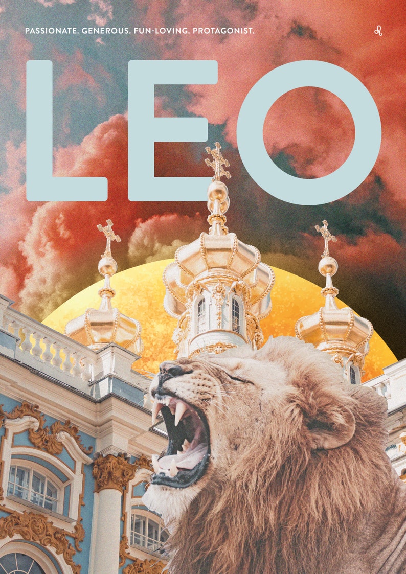 Leo birthday, Star sign print, Astrology poster, Zodiac art, Horoscope collage image 2