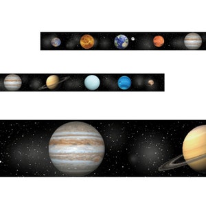 May include: A colourful illustration of the planets in our solar system, including the sun, Mercury, Venus, Earth, Mars, Jupiter, Saturn, Uranus, Neptune, and Pluto. The planets are shown in their relative sizes and distances from the sun.