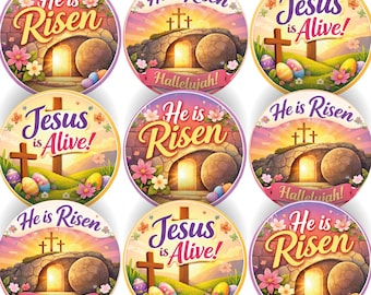 He Is Risen Easter - Christian Jesus Resurrection 30mm Stickers for Teachers, Parents, Churches