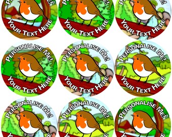 144 Personalised Red Robins 30mm Reward Stickers for Teachers, Parents, Party Bags