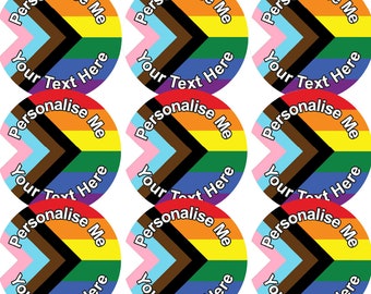 144 Personalised LGBT Pride Flag 30mm Round Sticker Labels