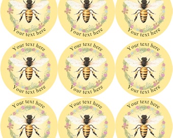 144 etiquetas adhesivas brillantes personalizadas de abejas de miel de 30 mm