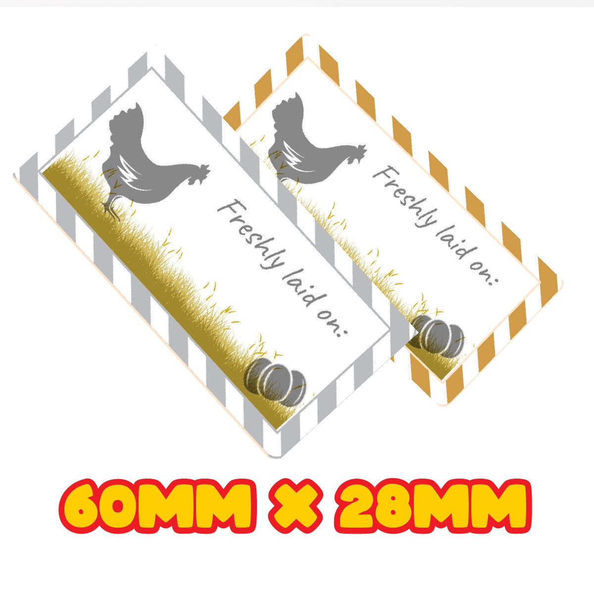 72 Freshly Laid Eggs Labels, Chicken Hen Farming Eggbox Date Sticker 60mm x 28mm