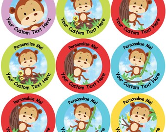 144 Personalised Funky Monkey 30mm Reward Stickers for School Teachers, Parents and Nursery