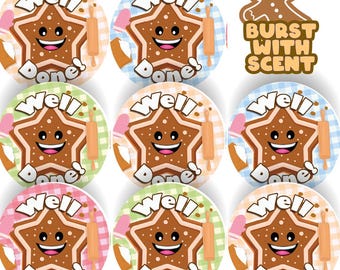 120 Well Done Star Gingerbread Scented Stickers - 30mm Scented Stickers - For Teachers Nursery Parents