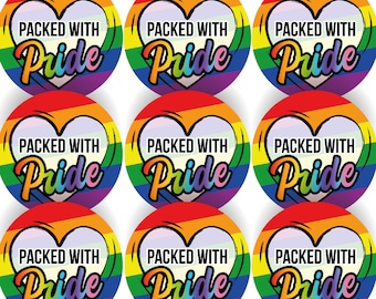 144 Colourful LGBT Packed With Pride Hearts 30mm Glossy Stickers