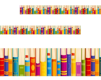 Borde decorativo colorido para aula con motivos de libros de lectura (14,25 m)