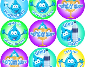 144 Hydration Awards 30mm (Drink Water) Reward Stickers for School Teachers and Parents