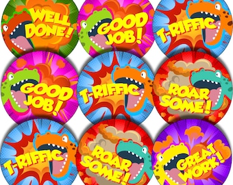 144 Dinosaur Praise Words 30 mm Reward Stickers for Teachers, Parents and Party Bags