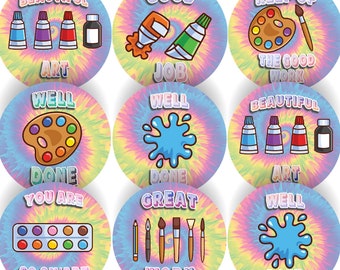 144 Art Praise Words 30mm Children's Reward Stickers for Teachers, Parents or Party Bags