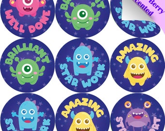 120 Mixed Berry Star Aliens 30mm Scented Reward Stickers for Teachers, Parents and Party Bags