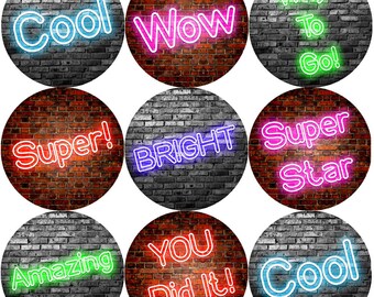 Neon Praise Words Stickers, Teacher Rewards, Party Favors (144 Count)