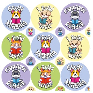 144 Reading Dogs + 90 Free Mini Dogs 30 mm Reward Stickers for Teachers, Parents and Schools Homework Books